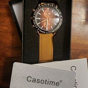 💥NEW Men's Tan Leather Chronograph Watch